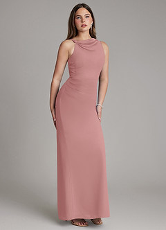 Azazie Charice Bridesmaid Dresses Dusty Rose Sheath Pleated Chiffon Dress image4