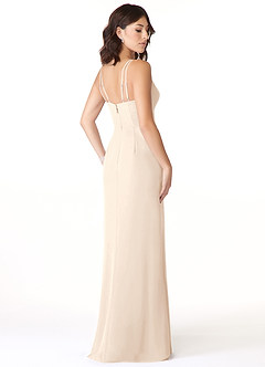 Azazie Leo Brautjungfernkleider Meerjungfrau-Linie V-Hals Gefaltet Chiffon Kleid Alabaster Weiß image4