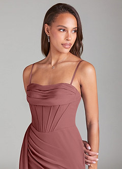 Azazie Amyra Bridesmaid Dresses Amethyst Sheath Off the Shoulder Chiffon Convertible Dress image2