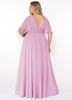 Azazie Pamela Bridesmaid Dresses Candy Pink A-Line V-Neck Pleated Chiffon Dress image7
