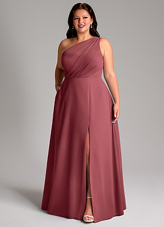 Azazie Phaedra Bridesmaid Dresses Merlot A-Line One Shoulder Chiffon Dress image4