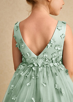 Azazie Lana Flower Girl Dresses Agave A-Line Sleeveless Matte Satin Dress image7