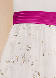 Azazie Pollie Flower Girl Dresses Ivory Fuchsia A-Line Bow Tulle Dress image14
