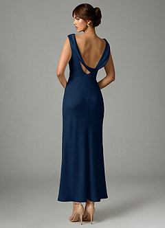 Azazie Kieryn Bridesmaid Dresses Dark Navy Mermaid Pleated Stretch Satin Dress image5
