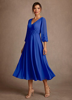 Azazie Ana 신부의 어머니 드레스 A라인 레이스 쉬폰 티 길이 드레스 image4