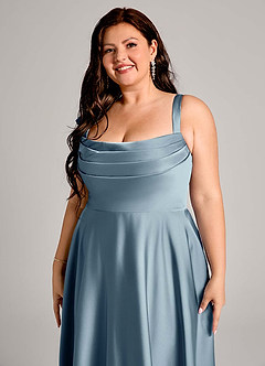 Azazie Shaude Bridesmaid Dresses Dusty Blue A-Line Pleated Stretch Satin Dress image9