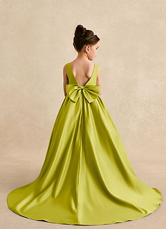 Azazie Mimia Flower Girl Dresses Lemongrass A-Line Bow Matte Satin Dress image2
