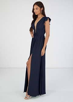 Azazie Santorini Bridesmaid Dresses Pleated Viscose Floor-Length Dress image4