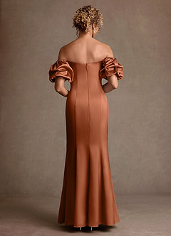 Azazie Redding Mother of the Bride Dresses Copper Sheath Ruched Stretch Satin Dress image2