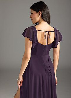 Azazie Bondi Final Sale Plum A-Line Ruched Mesh Dress image3