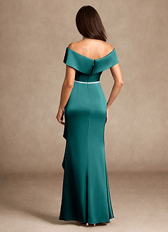 Azazie Dareia Mère de la mariée Robes Robe Sirène en Satin extensible Épaule décolletée Paon image5