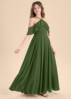 Azazie Tessabelle Junior Vestido de Oliva de Gasa de Corte En A con Vestidos sin tirantes image3