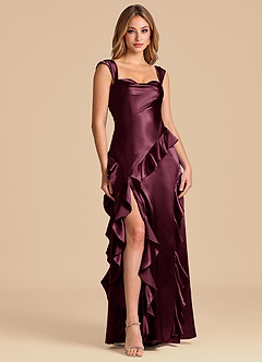 Azazie Sloane 신부 들러리 드레스 A라인 스윗하트 네크라인 메탈릭 새틴 바닥 길이 드레스 image1