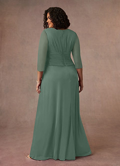 Azazie Annetta Mother of the Bride Dresses Eucalyptus A-Line V-Neck Pleated Mesh Dress image9