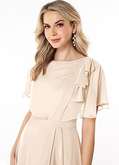 Azazie Aaliyah Modest Bridesmaid Dresses A-Line Scoop Pleated Chiffon Floor-Length Dress image5