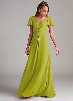 Azazie Soren Bridesmaid Dresses Lemongrass A-Line Ruched Chiffon Dress image5