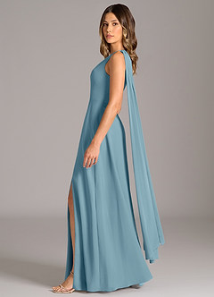 Azazie Tella Bridesmaid Dresses Moody Blue A-Line One Shoulder Chiffon Dress image4