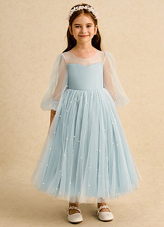 Azazie Trudy Flower Girl Dresses Mist Ball-Gown Sweetheart Neckline Tulle Dress image6