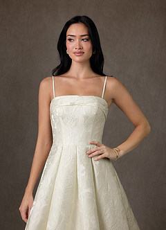 Azazie Desiree Wedding Dresses Antique White Ball-Gown Strapless Floral Jacquard Dress image4