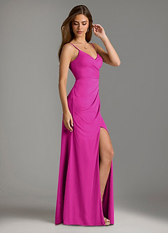 Azazie Maci Robes de demoiselle d'honneur Robe Fourreau en Maille Plissée Fuchsia image4