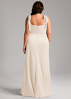 Azazie Frostine Bridesmaid Dresses White Alabaster A-Line Bow Stretch Satin Dress image5