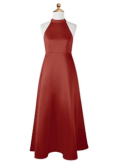 Azazie Laurel A-Linie Matter Satin Kleider Terrakotta image6