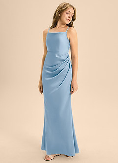 Azazie Renna Junior Powder Blue A-Line Pleated Stretch Satin Dress image5