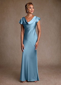 Azazie Shelby Mother of the Bride Dresses Steel Blue Mermaid Pleated Stretch Satin Dress image1