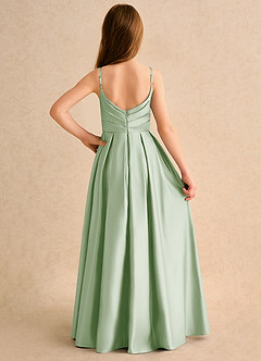 Azazie Reia Junior Formal Flower Girl Dresses Dusty Sage A-Line Pleated Matte Satin Dress image2