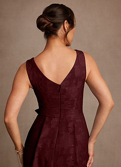 Azazie Luanne Mother of the Bride Dresses Cabernet A-Line Pleated Floral Burnout Dress image6