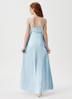 Azazie Kaylee Junior Sky Blue A-Line with Belt Stretch Satin Dress image2