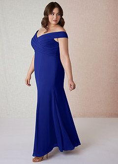 Azazie Lecia Brautjungfernkleider Wandelbar Empire Schulterfrei, plissiert Chiffon Kleid Königsblau image10