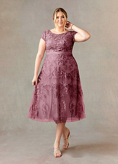 Azazie Sanna Mère de la mariée Robes Robe Trapèze en Tulle Dentelle à encolure dégagée Mauve Vintage image7