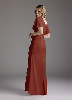 Azazie Song Mother of the Bride Dresses Terracotta Mermaid V-Neck Pleated Stretch Chiffon Dress image11