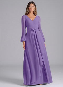 Azazie Omari Bridesmaid Dresses Tahiti A-Line Long Sleeve Chiffon Dress image3
