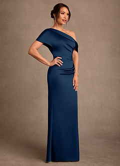 Azazie Rutha Mother of the Bride Dresses Dark Navy Sheath One Shoulder Stretch Satin Dress image3