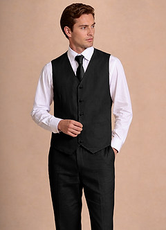 front Wesley Negro Chaleco de traje de mezcla de lino