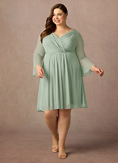 Azazie Teraso Klänningar till brudens mor Klä A-Line i Maska Plisserad Dusty Sage image13