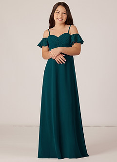 Azazie Juna Junior Pine A-Line Off the Shoulder Chiffon Dress image4