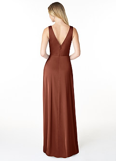 Azazie Nelly Bridesmaid Dresses Clay A-Line V-Neck Pleated Stretch Satin Dress image2