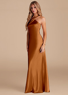 Azazie Doretta Bridesmaid Dresses Copper Mermaid Bow Metallic Satin Dress image4