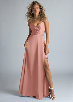 Azazie Davis Bridesmaid Dresses Rosette A-Line Pleated Stretch Satin Dress image2