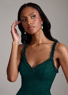 Azazie Corina Brudtärnklänningar Klä av Sjöjungfru i Blommig Utbrändhet Rynkad Tallgrön image4