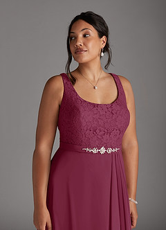 Azazie Ainsling Mother of the Bride Dresses Mulberry A-Line Square Neckline Lace Chiffon Dress image13