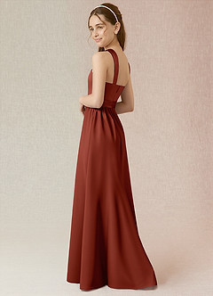 Azazie Jiya Junior Terracotta A-Line Pleated Stretch Satin Dress image3