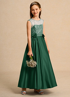 Azazie Candy Girl vestidos de niña de las flores Vestido de Verde Oscuro de Satin Mate de Princesa con Lazo image7