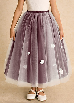 Azazie Teacup Flower Girl Dresses Ivory Cabernet Ball-Gown Lace Tulle Dress image12