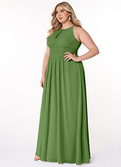 Azazie Bonnie Bridesmaid Dresses Basil A-Line Keyhole Ruched Chiffon Dress image8