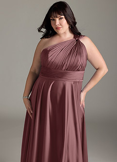 Azazie Charlize Bridesmaid Dresses Vintage Mauve A-Line One Shoulder Stretch Satin Dress image14