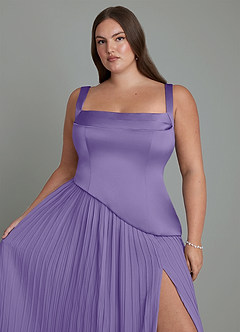 Azazie Stephanie Robes de demoiselle d'honneur Robe Trapèze en Satin extensible Plissé Tahiti image9